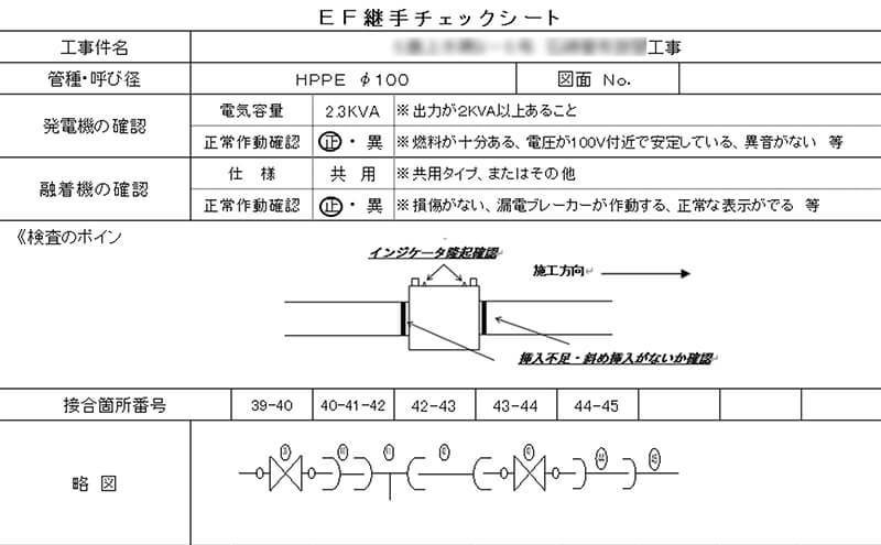 管の敷設で必要になる継手チェックシート(記号入り)