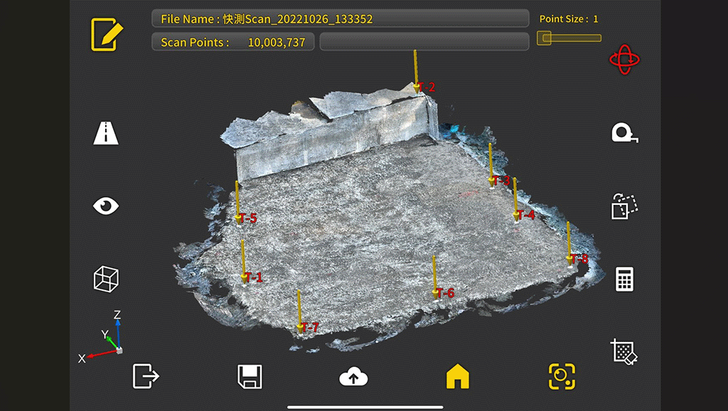 快測Scanの画面で点群を表示している画像