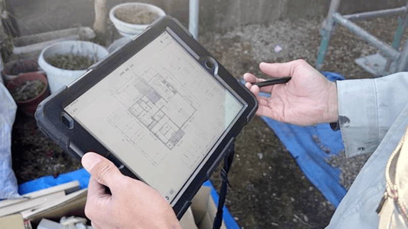 タブレットに映るprodouguの配筋検査の画面