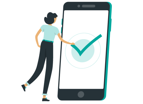 スマートフォンで通知を確認する女性のイラスト