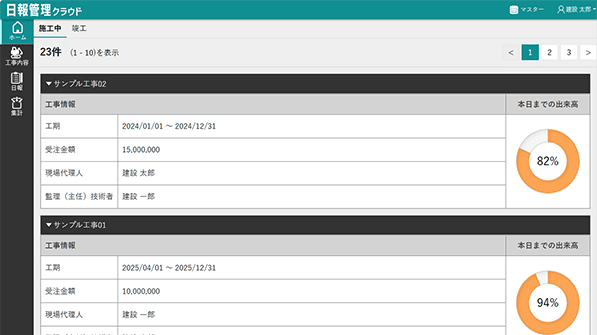 日報管理クラウドの画面画像。