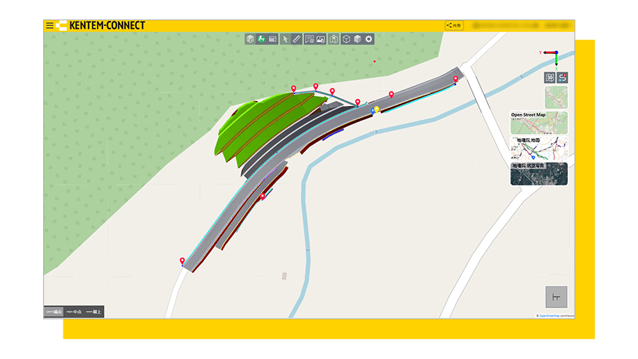 KENTEM-CONNECTで3Dデータの背景に地図を表示している画像