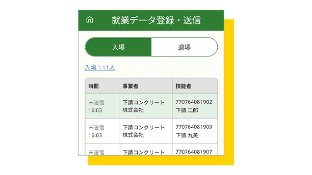 KENTEM-CareerLogの就業データ登録・送信画面のキャプチャ画像