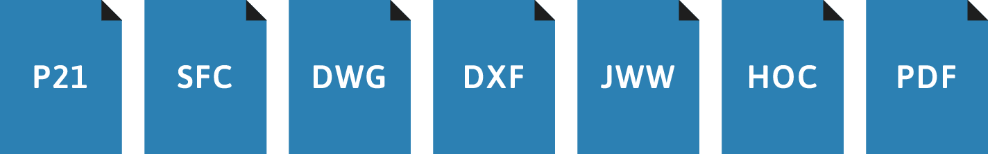 対応ファイル形式：P21、SFC、DWG、DXF、JWW、HOC、PDF