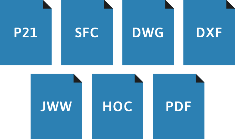 対応ファイル形式：P21、SFC、DWG、DXF、JWW、HOC、PDF