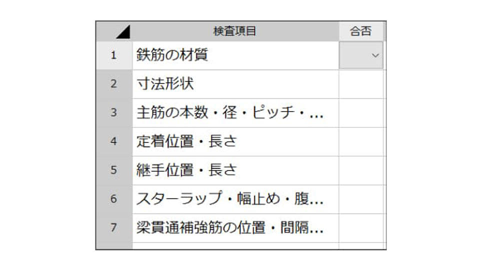 検査項目のチェックリストが表示された画面キャプチャ